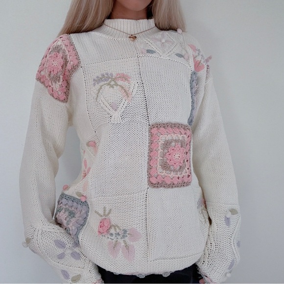 One of a kind Vintage 80s Embellished knit mock neck sweater - Picture 3 of 9